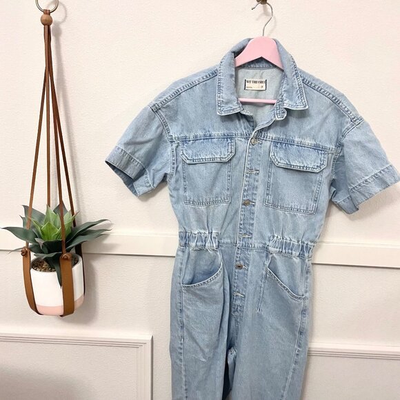 Free People x We The Free Marci Jumpsuit Denim Size S Clear Skies OB1154494 - Picture 2 of 8